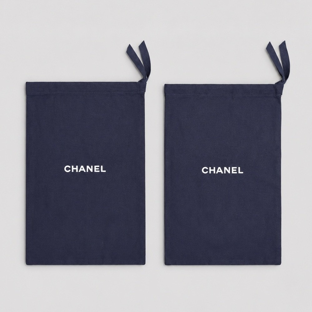 Chanel Navy Blue Cotton Drawstring Dust Bags Set of 2 Luxury Storage 13.5x10